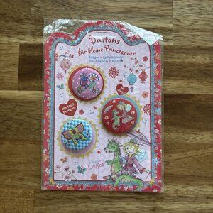 Prinzessin Lillifee Buttons Pins Set Of 3 Butterfly Bird Flower Dragon NWT